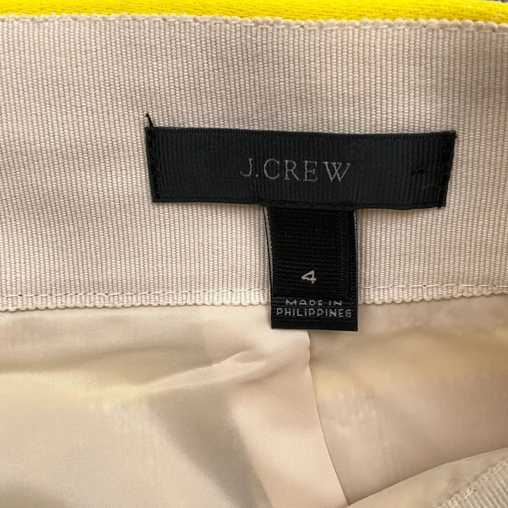 J Crew Skirt‎ Women 4 Beige Yellow Stripe Woven Fringe Lined Pencil Boho Cotton